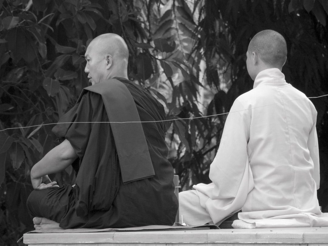 Monks in meditation in Bodh Gaya