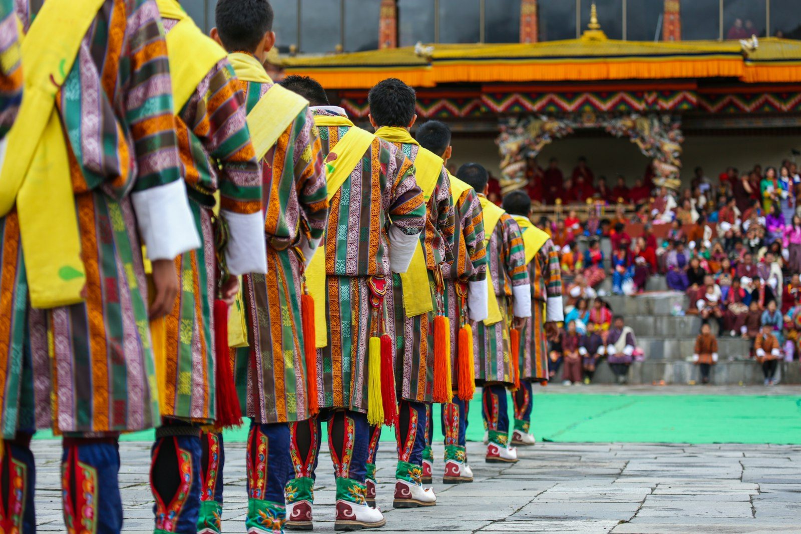 Costumed dancers at the Paro Tshechu festival