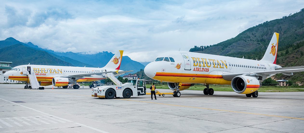 Bhutan Airlines aircraft on the tarmac at Paro